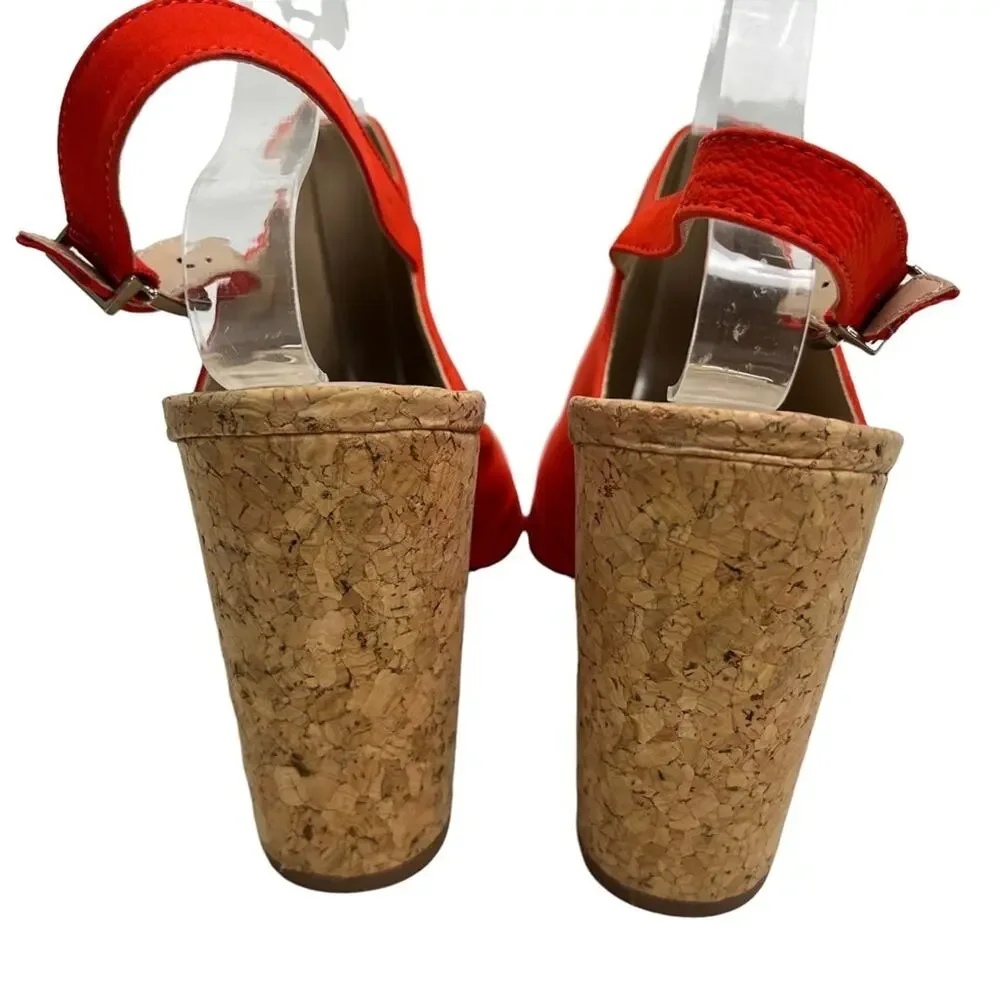 BCBGENERATION BCBG GENERATION Loriah X Bright Orange Red Block Heels Sandals 9.5